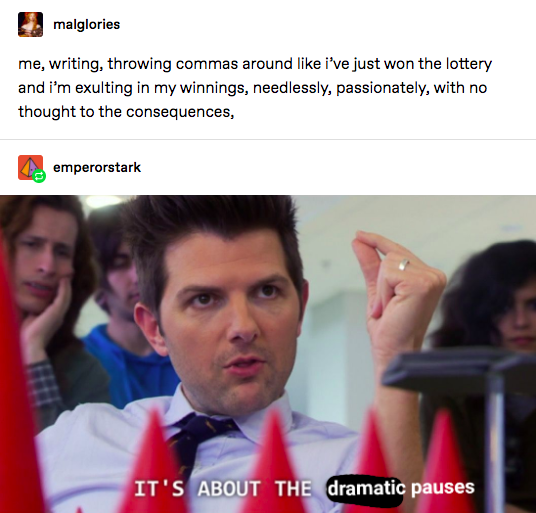 A Photoshopped screenshot of Ben Wyatt saying "It's about the dramatic pauses."