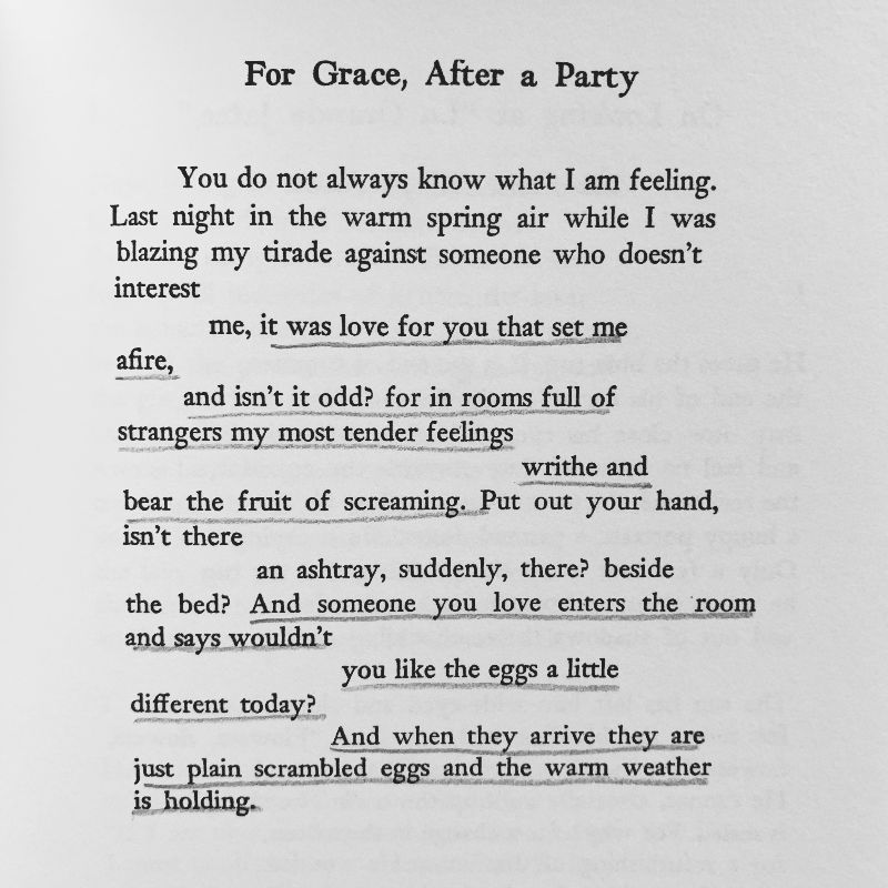 A picture of Frank O'Hara's poem "For Grace, After a Party"