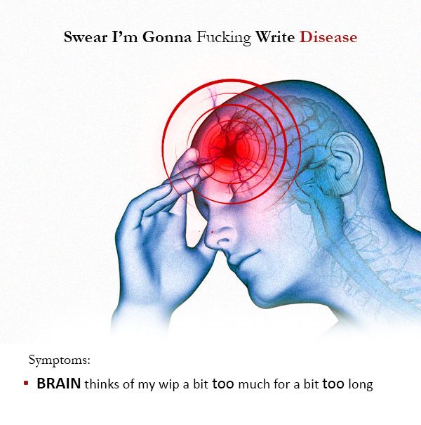 A fake medical textbook illustration of a man with a head injury, diagnosed with "Swear I'm Gonna Fucking Write Disease."
